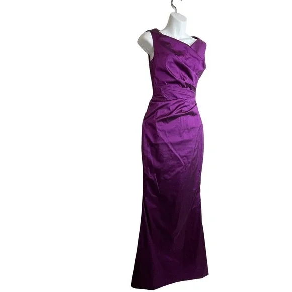 Talbot Runhof Purple Gown Drape Waist Formal Dress‎ Size 6 Sleeveless Silk Blend
